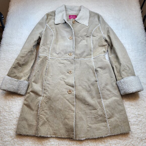 Vintage Xhilaration XL Genuine Leather Coat Sherpa Lined Stitching Frontier - Picture 1 of 11